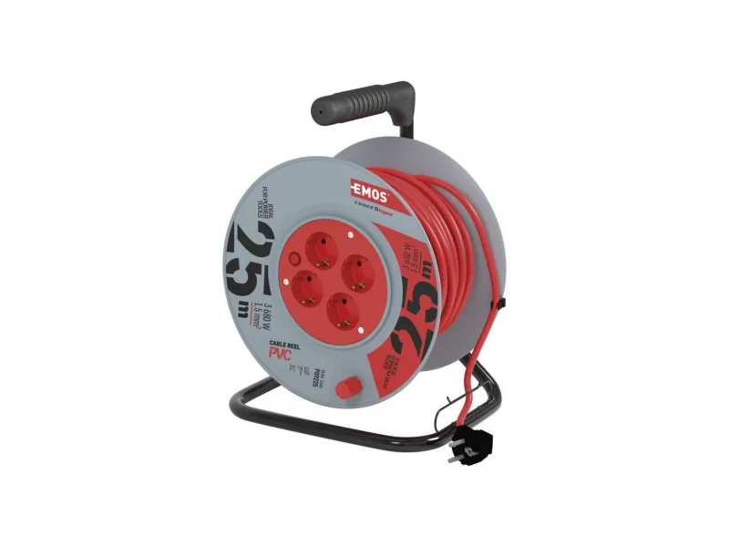 Kolutni podaljšek - pvc vodnik Emos 25m H05VV-F 3X1.5 4 šuko vtičnica IP20