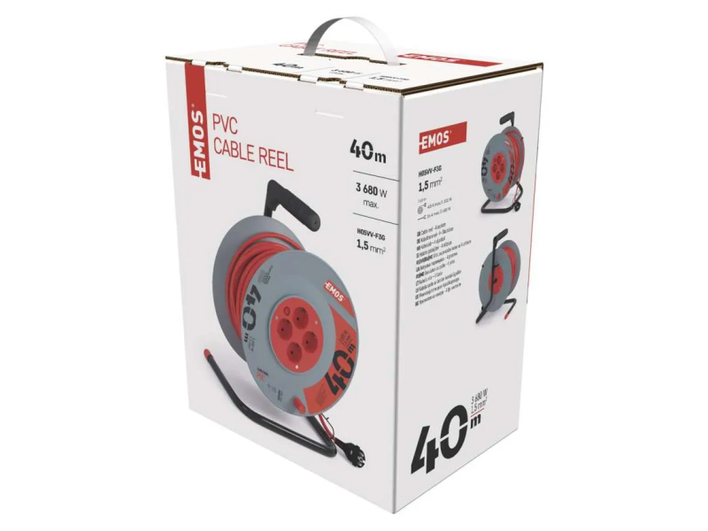 Kolutni podaljšek - pvc vodnik Emos 40m H05VV-F 3X1.5 4 šuko vtičnica IP20