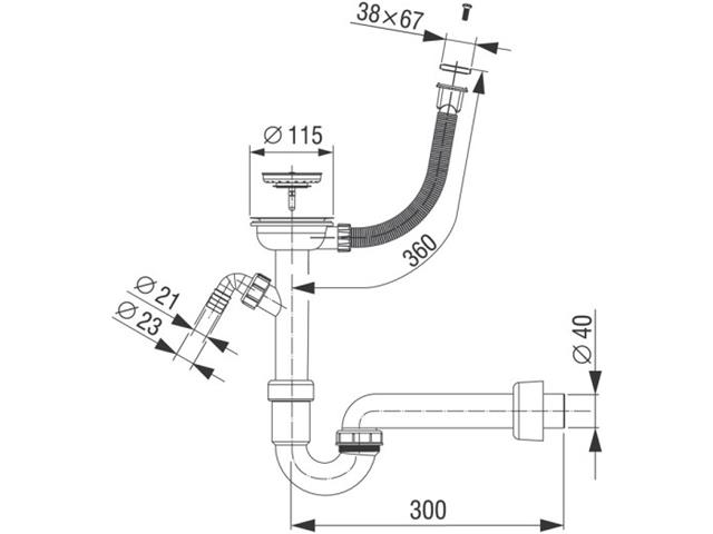Sifon za en. pom. korito,  prikl. in prav. vert. prel.