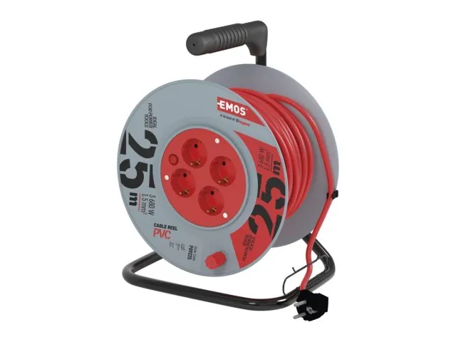 Kolutni podaljšek - pvc vodnik Emos 25m H05VV-F 3X1.5 4 šuko vtičnica IP20