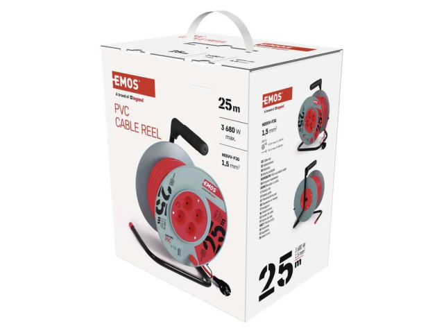 Kolutni podaljšek - pvc vodnik Emos 25m H05VV-F 3X1.5 4 šuko vtičnica IP20