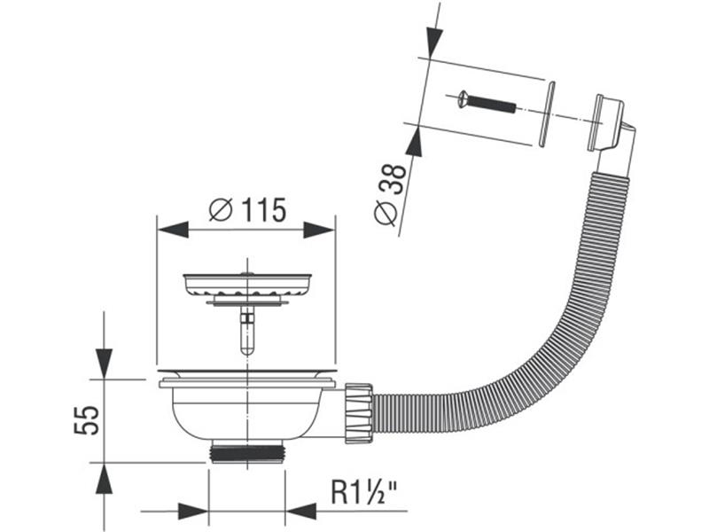 Izlivni ventil ø 115 mm z gibljivim okroglim prelivom