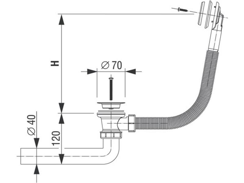 Izlivni ventil za kopalno kad, H = 650 mm