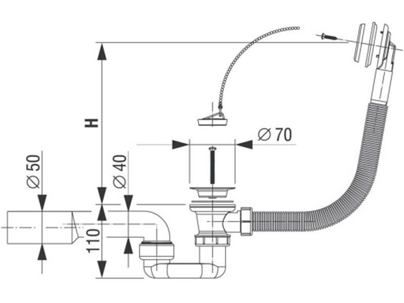 Sifon za kopalno kad, H = 450 mm