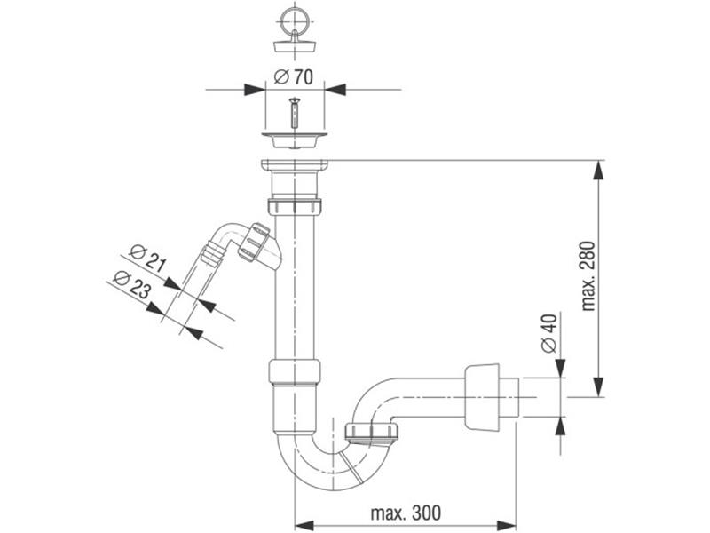 Sifon za en. pom. korito, s priključkom ø 70 mm