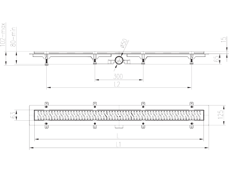 Kanaleta za tuš 1050 M ø 50 STANDARD/CUSTOM