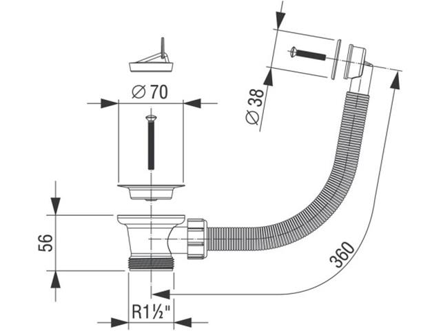 Izlivni ventil ø 70 mm z gibljivim okroglim prelivom