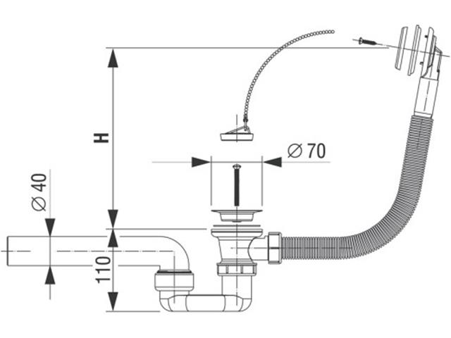 Sifon za kopalno kad, H = 650 mm