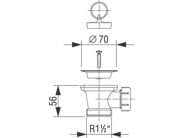 Izlivni ventil ø 70 mm, priključek za preliv