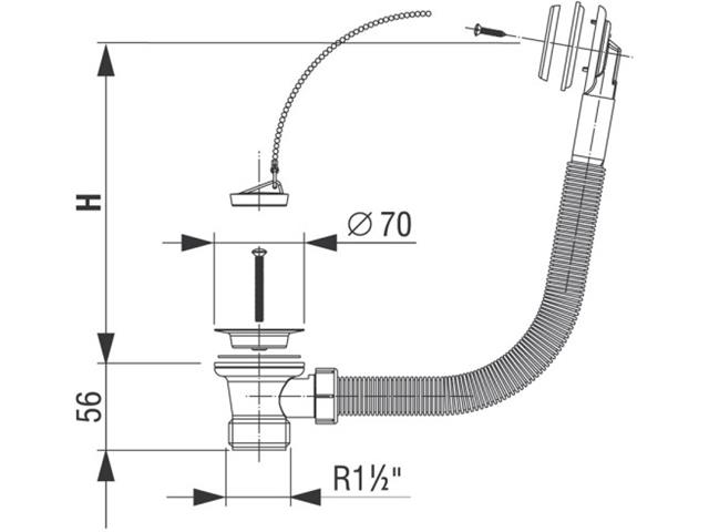 Izlivni ventil za kopalno kad, H = 450 mm